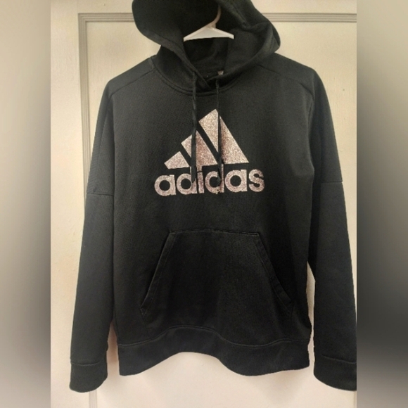 adidas Tops - Black Adidas Hoodie with Glitter Logo – womens Size M,  gently used